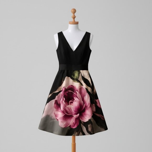 NWT Le Chateau Women’s Sleeveless Midi Dress Black Purple Pink Floral Size XL - Picture 1 of 11